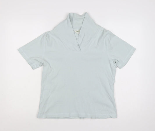 Orvis Women Blue M Ribbed Cotton Blend Short Sleeve Polo Top