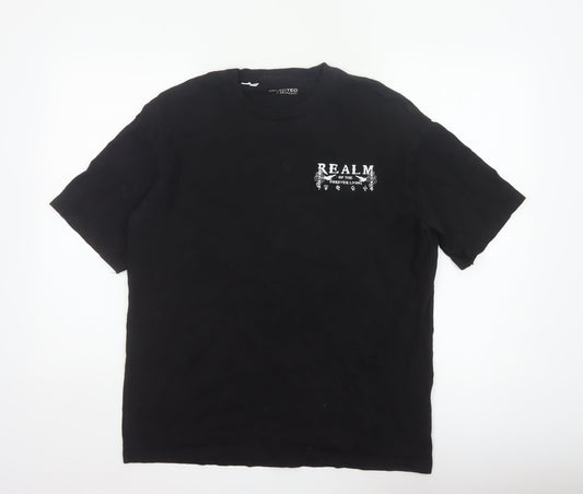 Selected Homme Men Black L Snake Graphic Print Crew Neck T-Shirt Realm