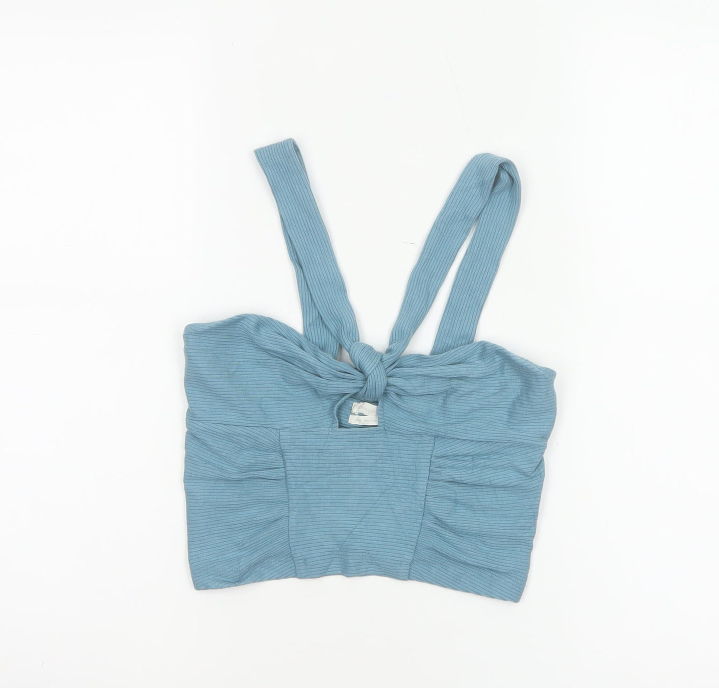 Urban Outfitters Women Blue M Cropped Ribbed Tie Strap Tank Top