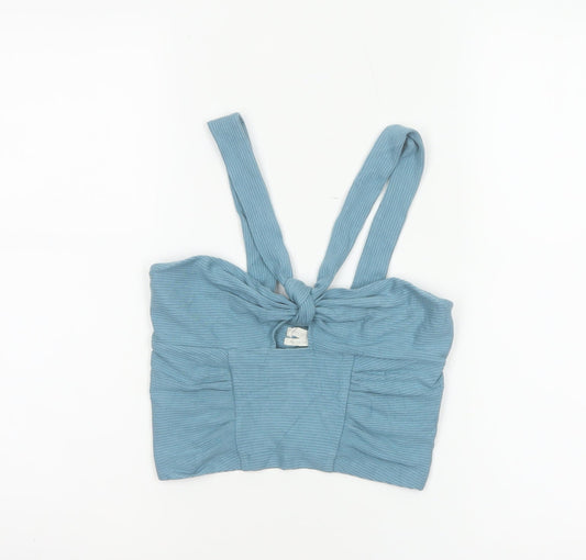 Urban Outfitters Women Blue M Cropped Ribbed Tie Strap Tank Top
