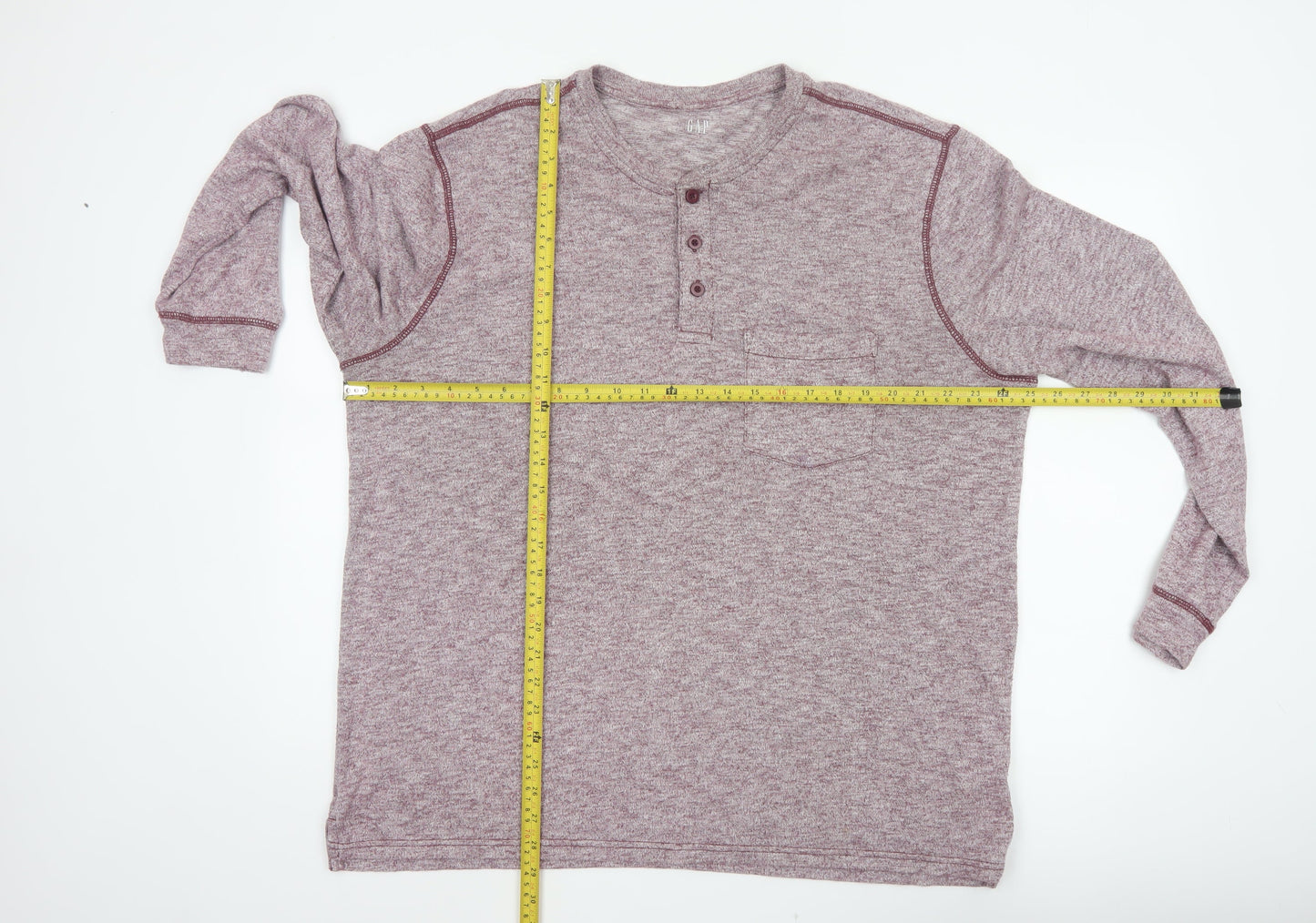 Gap Men's Red XL Long Sleeve Henley Pocket Cotton Blend Top