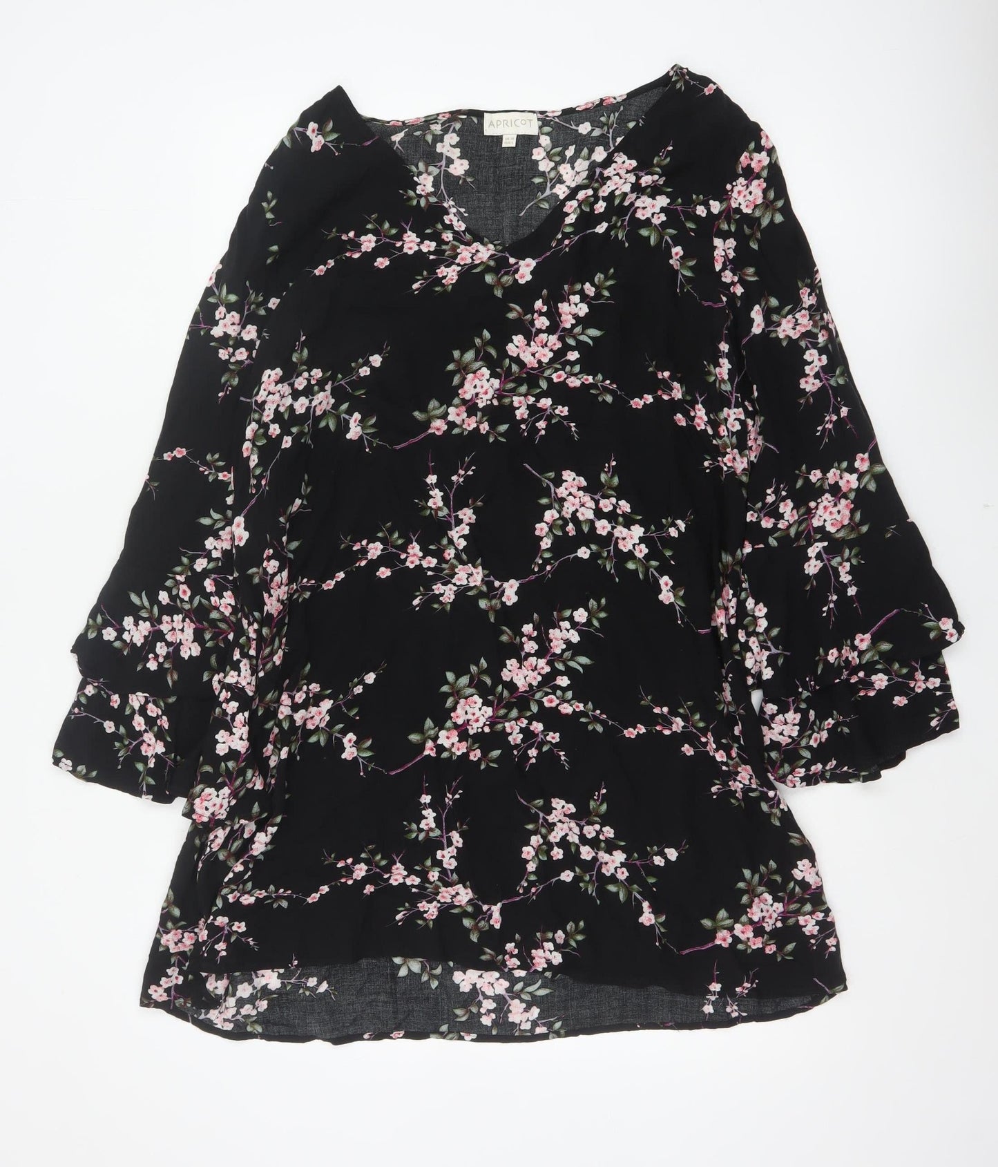 Apricot Women Black Floral UK 14 Fit & Flare V-Neck Bell Sleeve Dress