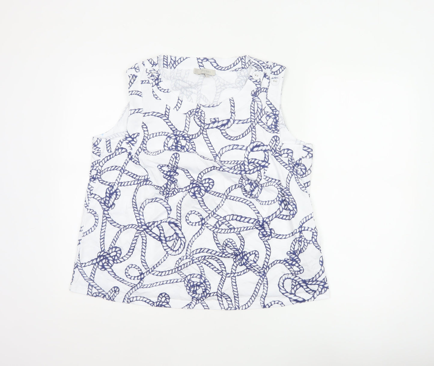 Hobbs Women White Blue Nautical Rope Print Cotton Sleeveless Tank Top XL