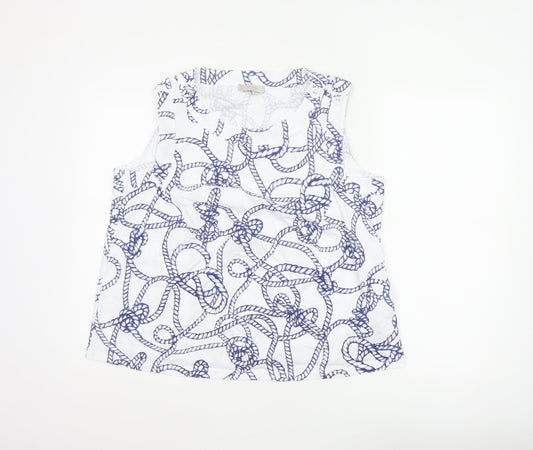 Hobbs Women White Blue Nautical Rope Print Cotton Sleeveless Tank Top XL