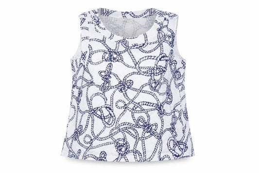 Hobbs Women White Blue Nautical Rope Print Cotton Sleeveless Tank Top XL
