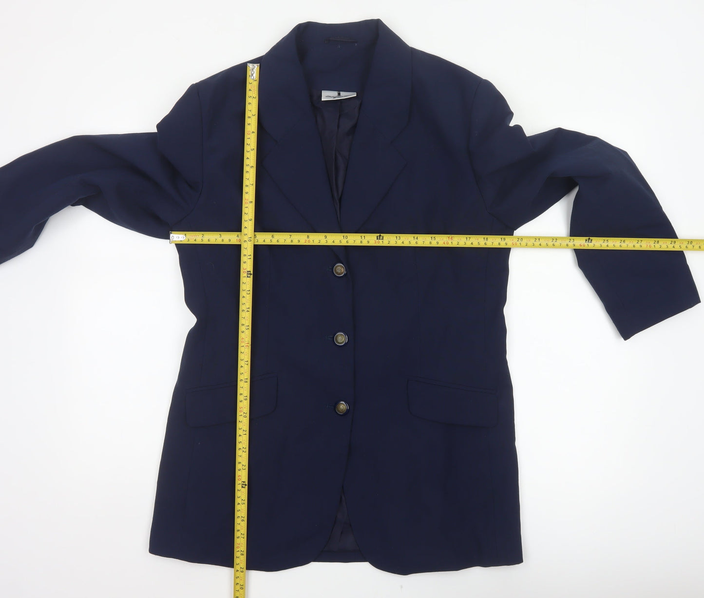 I. Magnin Women’s Navy Blue UK 14 Vintage 3 Button Long Blazer