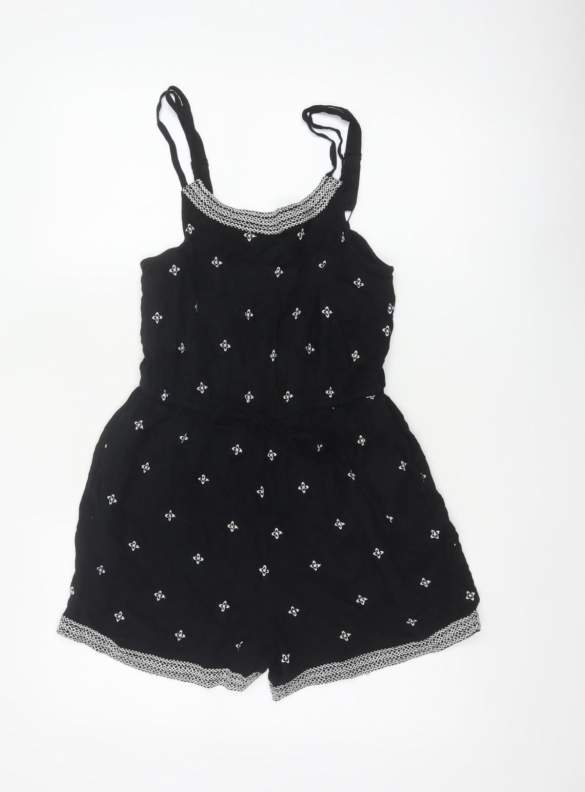 FatFace Women Black UK 8 Viscose Printed Adjustable Strap Playsuit