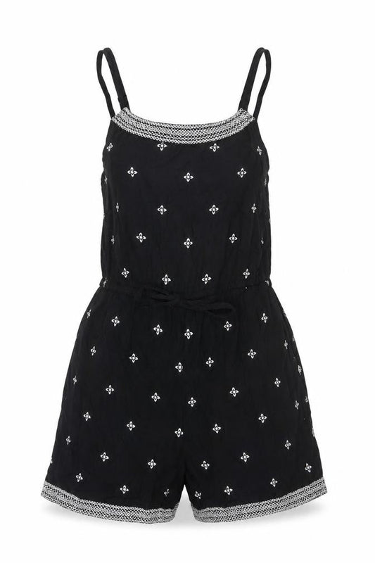 FatFace Women Black UK 8 Viscose Printed Adjustable Strap Playsuit