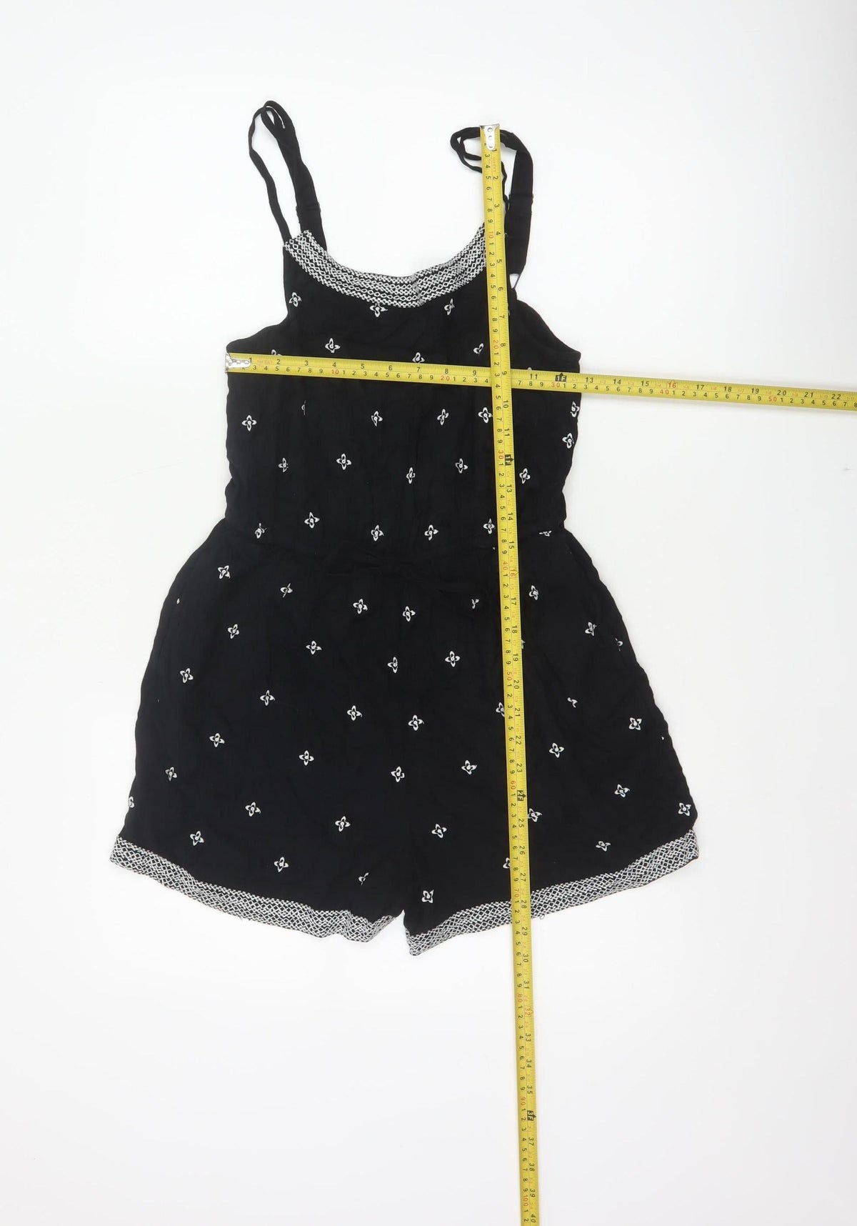 FatFace Women Black UK 8 Viscose Printed Adjustable Strap Playsuit