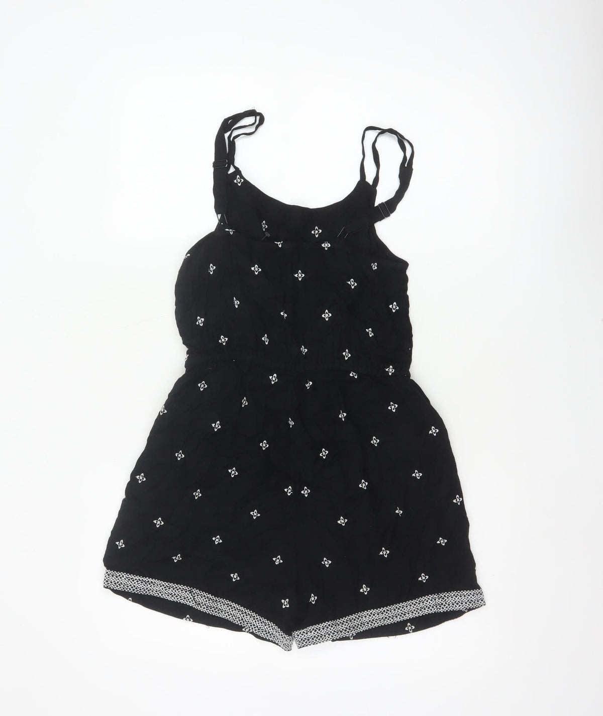 FatFace Women Black UK 8 Viscose Printed Adjustable Strap Playsuit