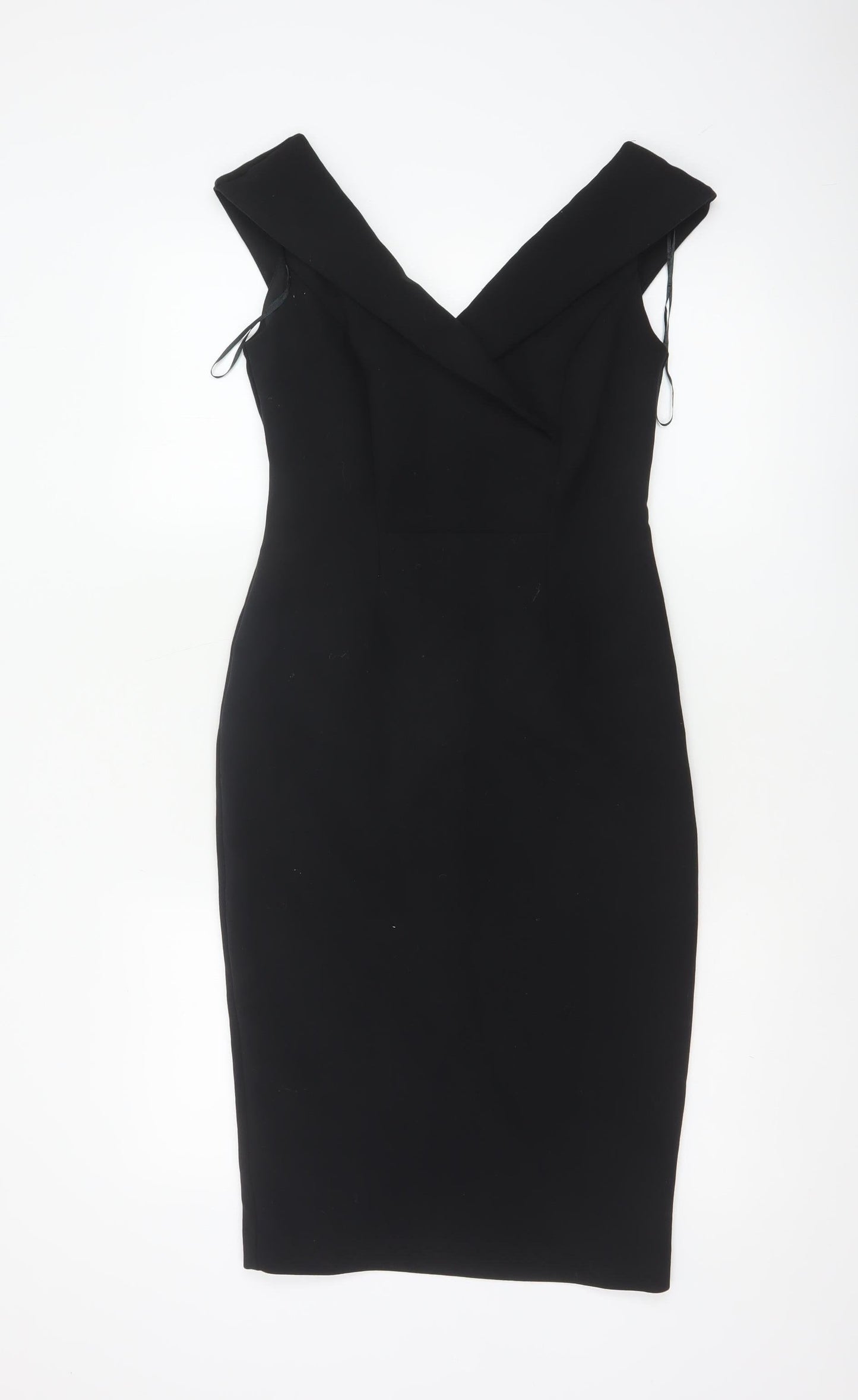 Marks and Spencer Women Black UK 8 Petite Pencil Dress V-Neck Lined