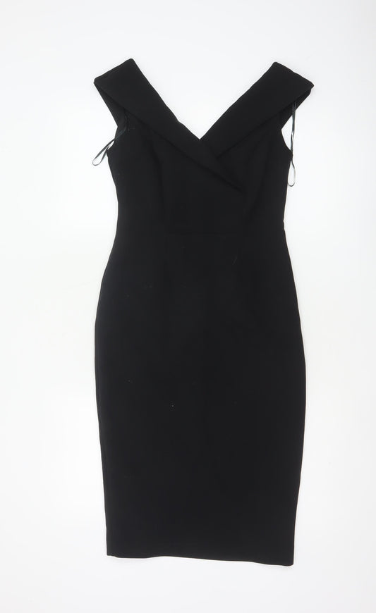 Marks and Spencer Women Black UK 8 Petite Pencil Dress V-Neck Lined