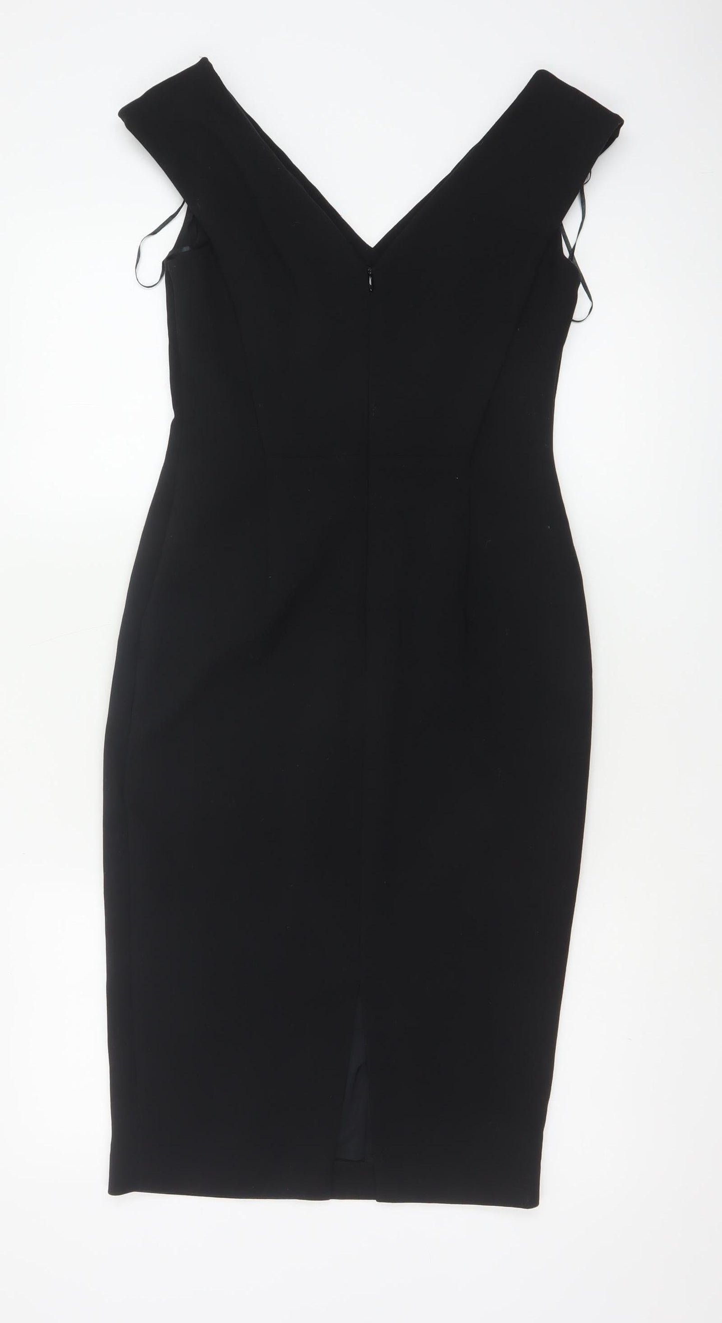 Marks and Spencer Women Black UK 8 Petite Pencil Dress V-Neck Lined