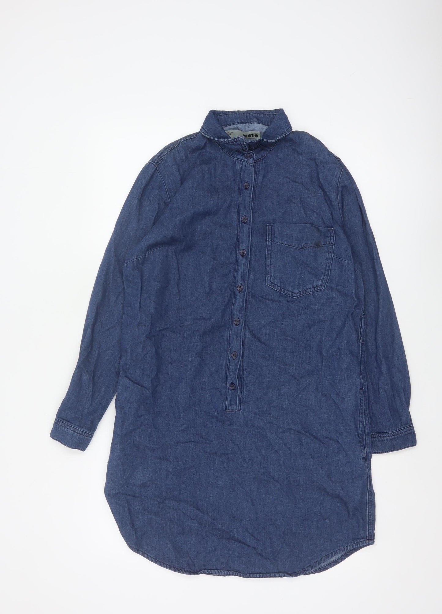 Topshop Moto Women Blue UK 10 Denim Shirt Dress Long Sleeve Collared