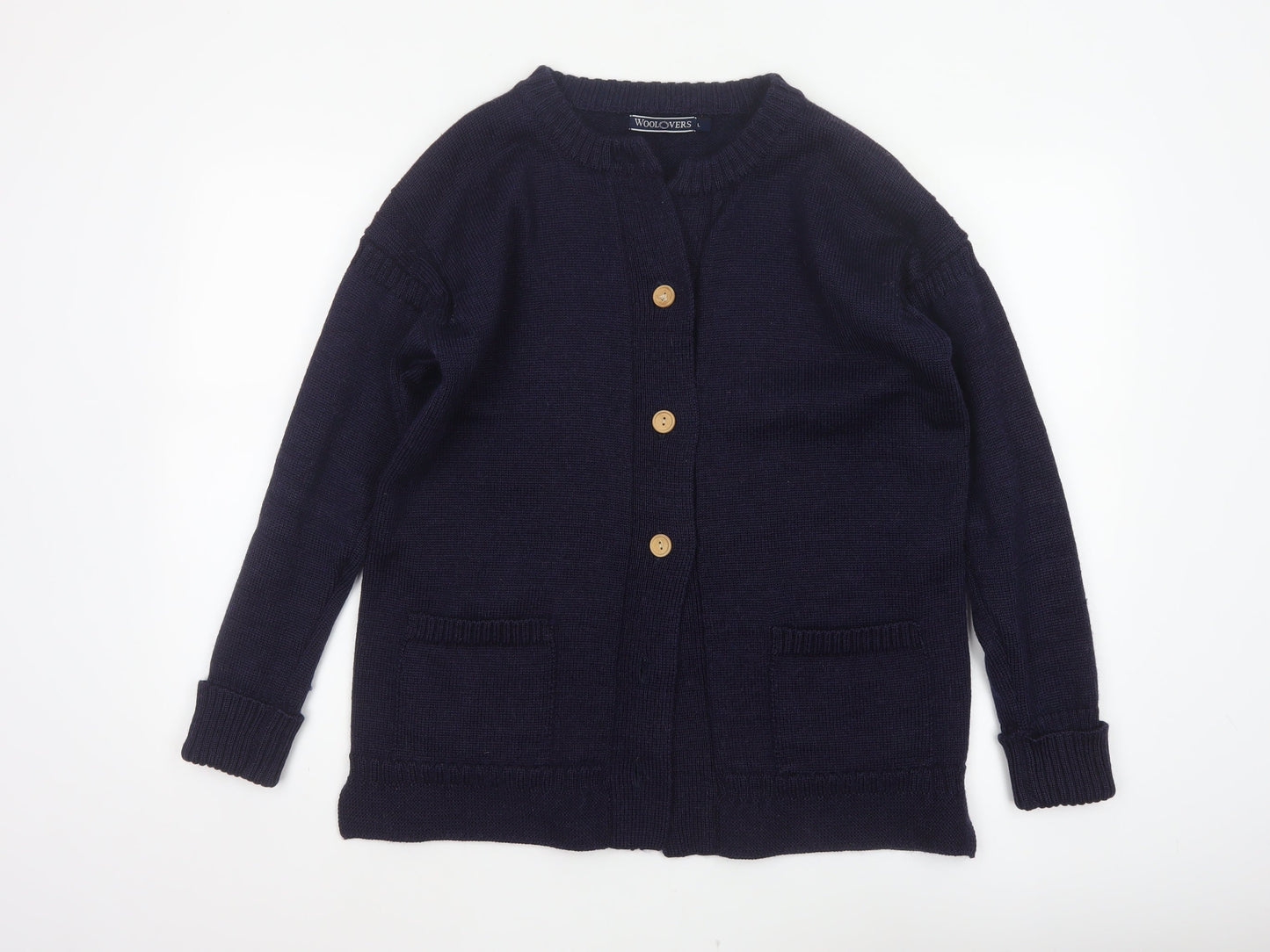 WoolOvers Women’s Blue L 100% Wool Button Pocket Cardigan