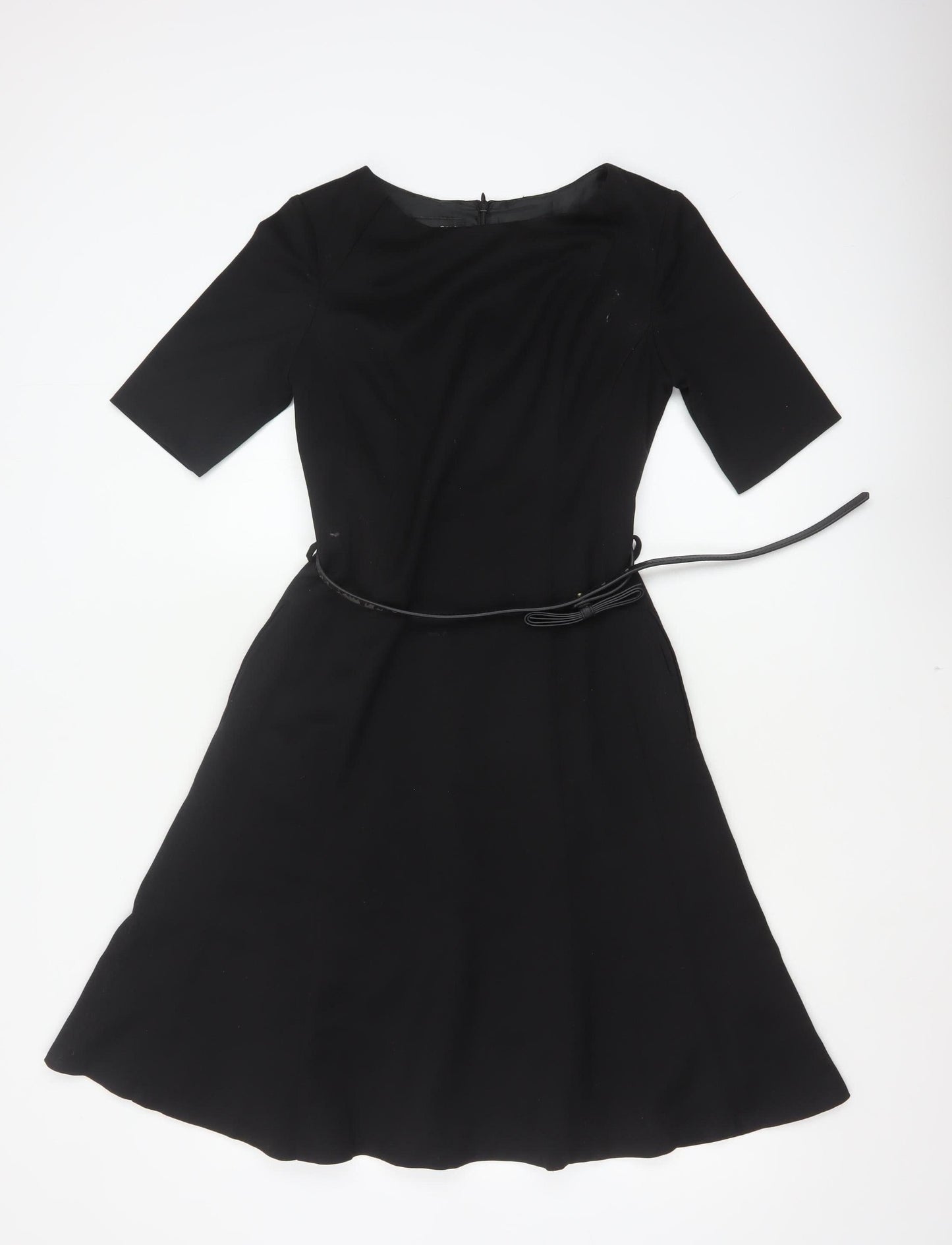Next Women Black Size 6 A-Line Long Belted Half Sleeve Dress