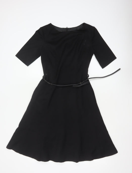 Next Women Black Size 6 A-Line Long Belted Half Sleeve Dress