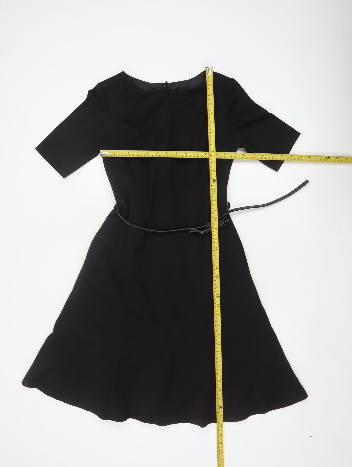 Next Women Black Size 6 A-Line Long Belted Half Sleeve Dress