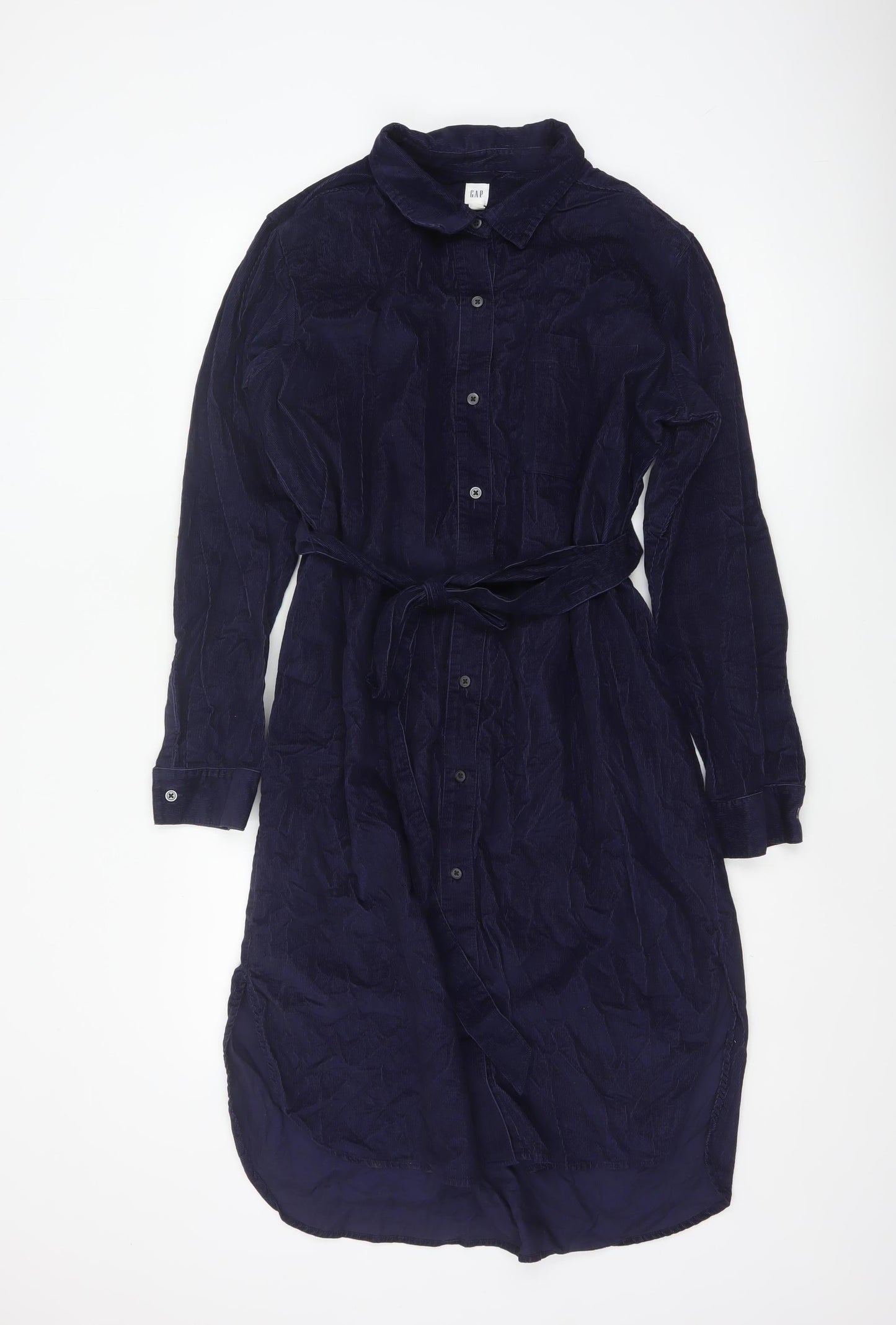 Gap Women’s Blue Corduroy Belted Shirt Dress L Long Sleeve