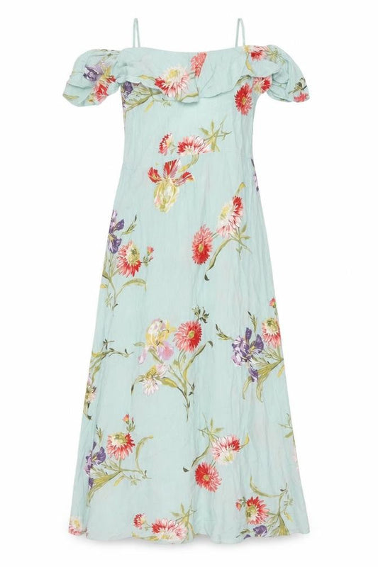 Warehouse Women Green Floral Maxi Off Shoulder Dress Size 16