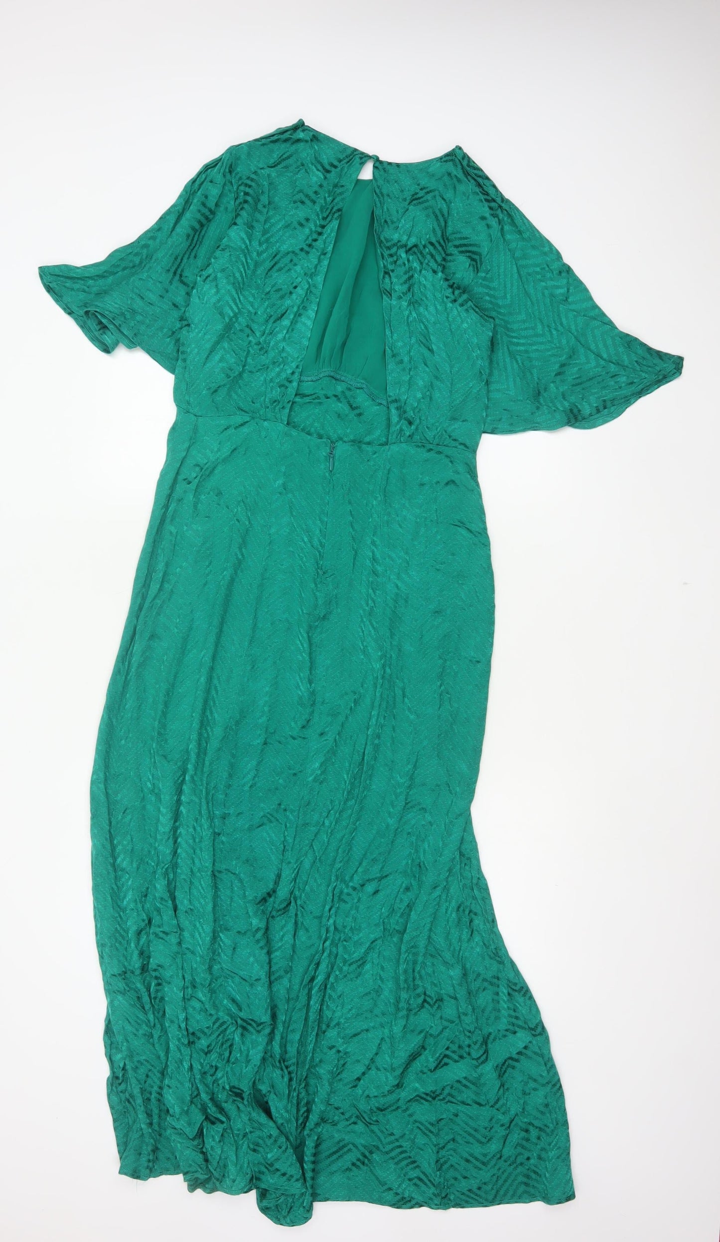 Topshop Women Green UK 10 Maxi Geometric Kimono Sleeve Occasion Dress