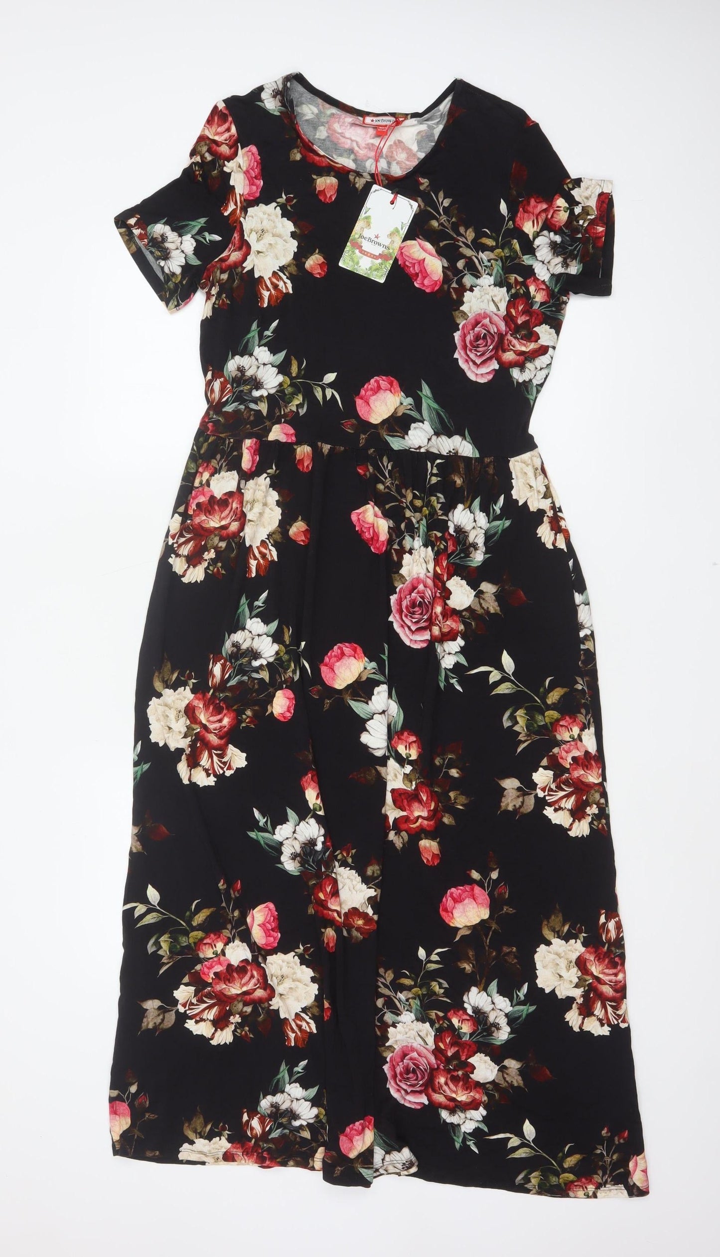 Joe Browns Women Black Floral Fit & Flare Long Dress UK 10 NWT