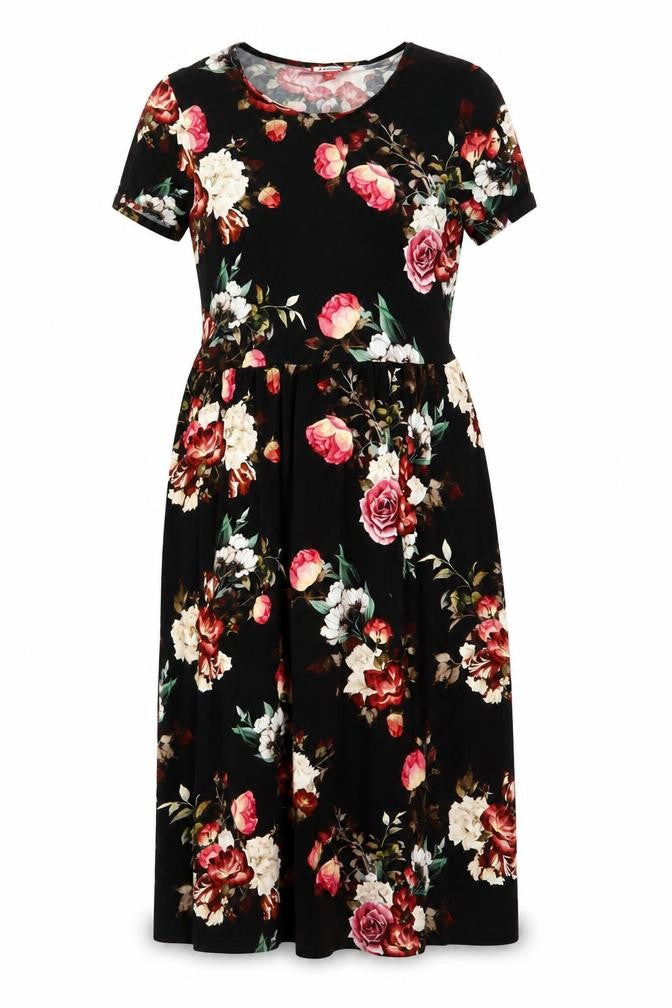 Front view of Joe Browns Women Black Floral Fit & Flare Long Dress UK 10 NWT