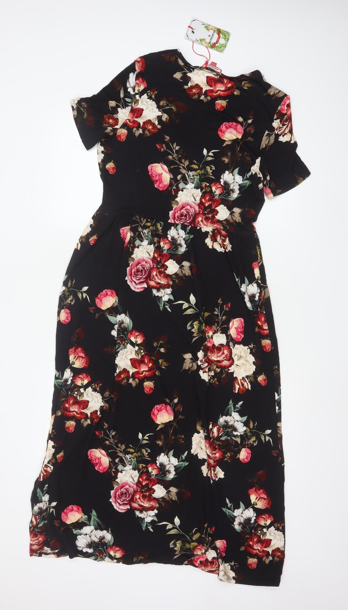 Joe Browns Women Black Floral Fit & Flare Long Dress UK 10 NWT