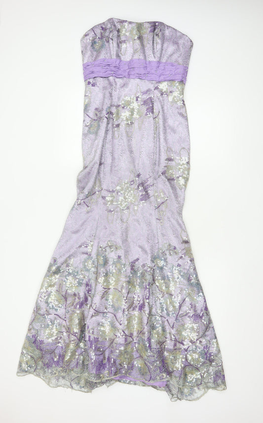 Dewi Gordon Women Purple UK 8 Silk Floral Sequin Mermaid Maxi Dress