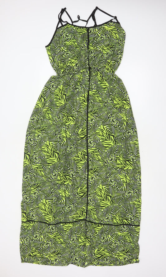 River Island Women Green Geometric Maxi Dress UK 18 Strappy
