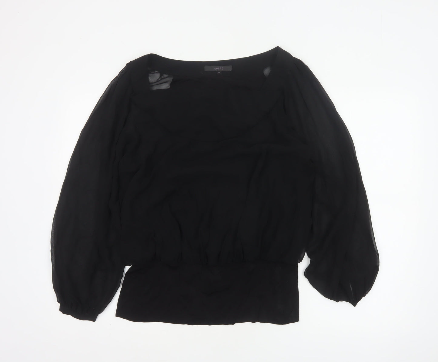 Coast Women’s Black Size 14 Sheer Balloon Sleeve Chiffon Blouse