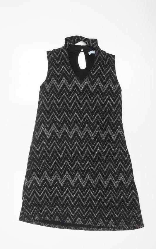 Blue Vanilla Women’s Black Silver Chevron Glitter A-Line Dress UK 10