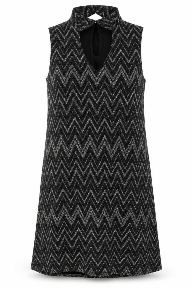 Blue Vanilla Women’s Black Silver Chevron Glitter A-Line Dress UK 10