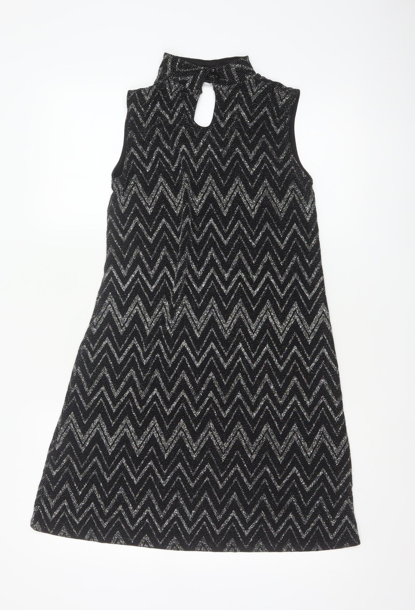 Blue Vanilla Women’s Black Silver Chevron Glitter A-Line Dress UK 10