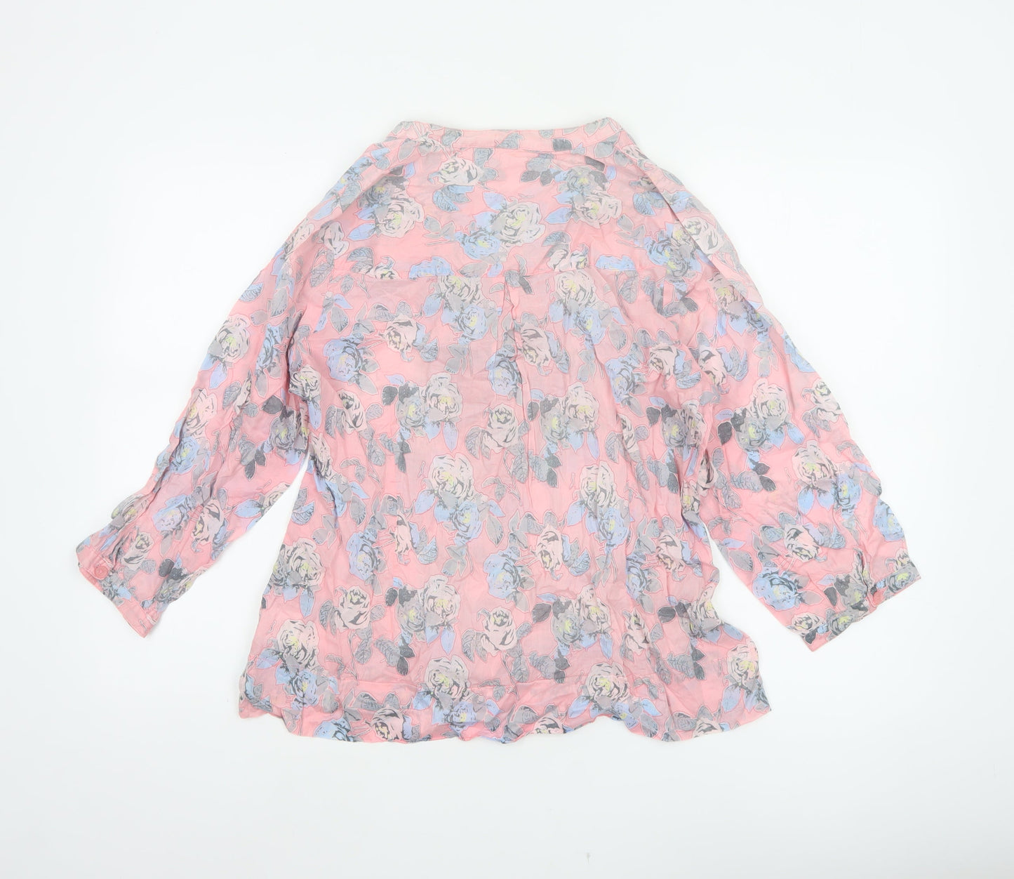 Cotton Traders Women Pink Floral Ruffle V-Neck Tunic Blouse UK 14