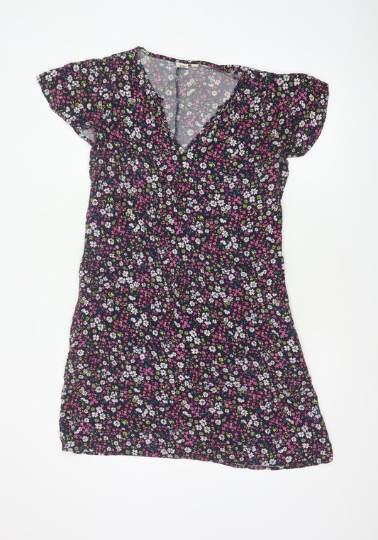 Gap Women Black Floral V-Neck Cap Sleeve Knee Length Dress UK 10
