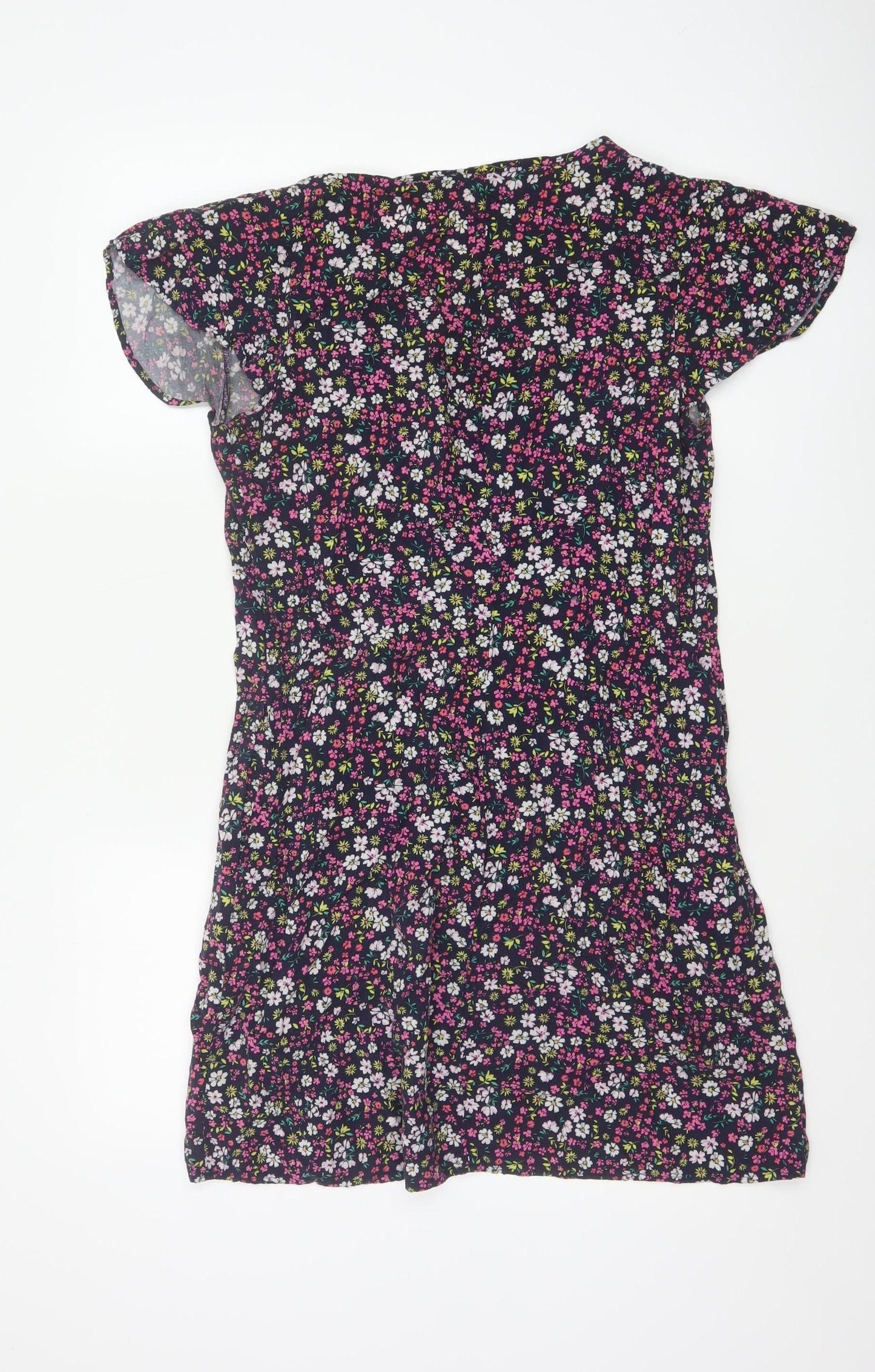 Gap Women Black Floral V-Neck Cap Sleeve Knee Length Dress UK 10