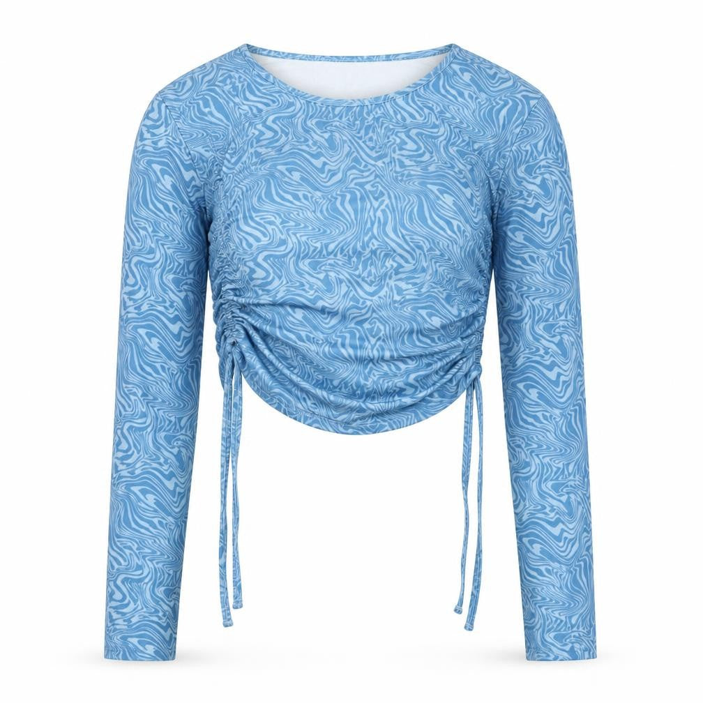 Urban Outfitters Women Blue S Cropped Ruched Long Sleeve Blouse