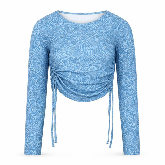 Urban Outfitters Women Blue S Cropped Ruched Long Sleeve Blouse