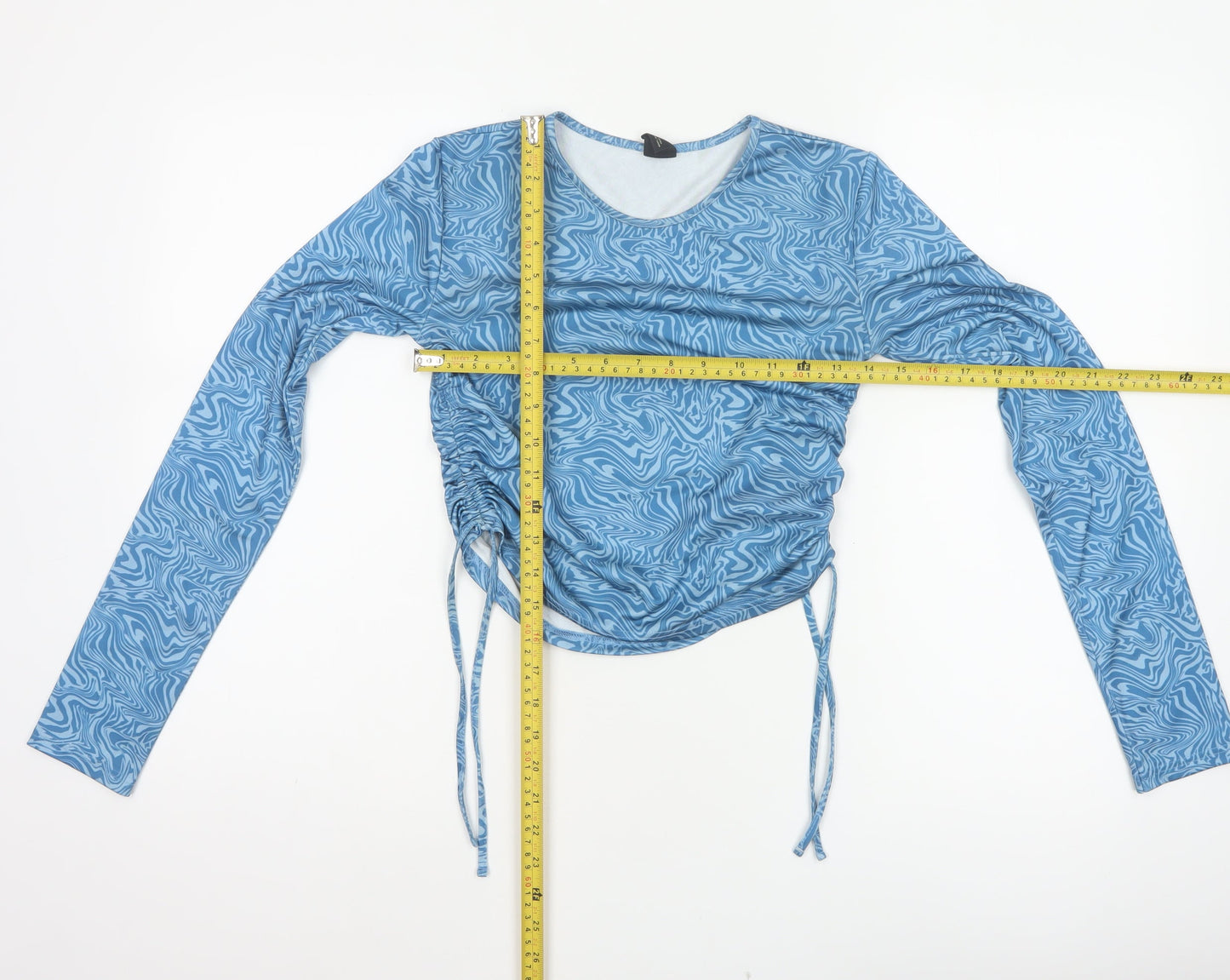 Urban Outfitters Women Blue S Cropped Ruched Long Sleeve Blouse