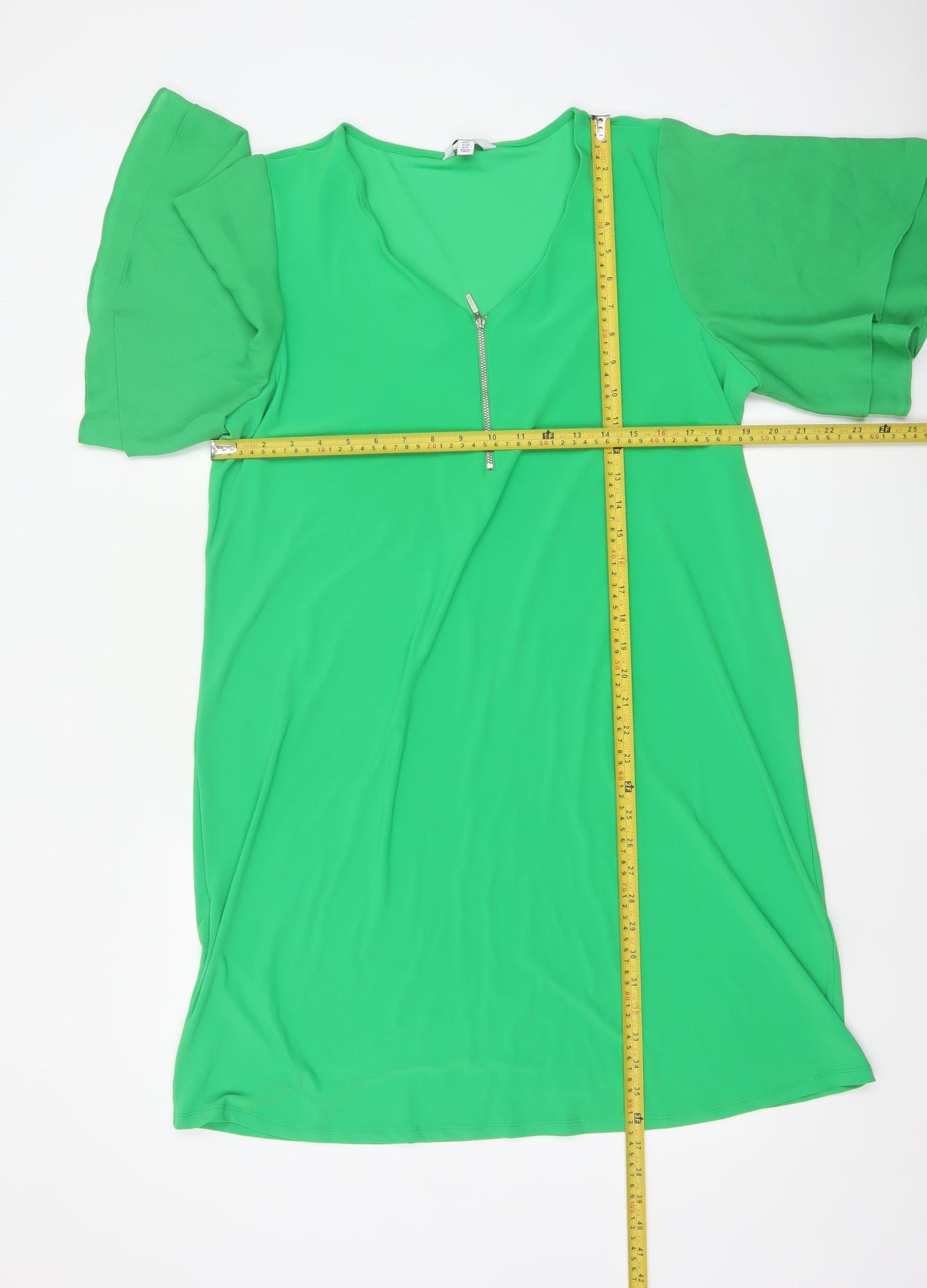 Next Women Green UK 16 Shift Dress Kimono Sleeve V-Neck Zip