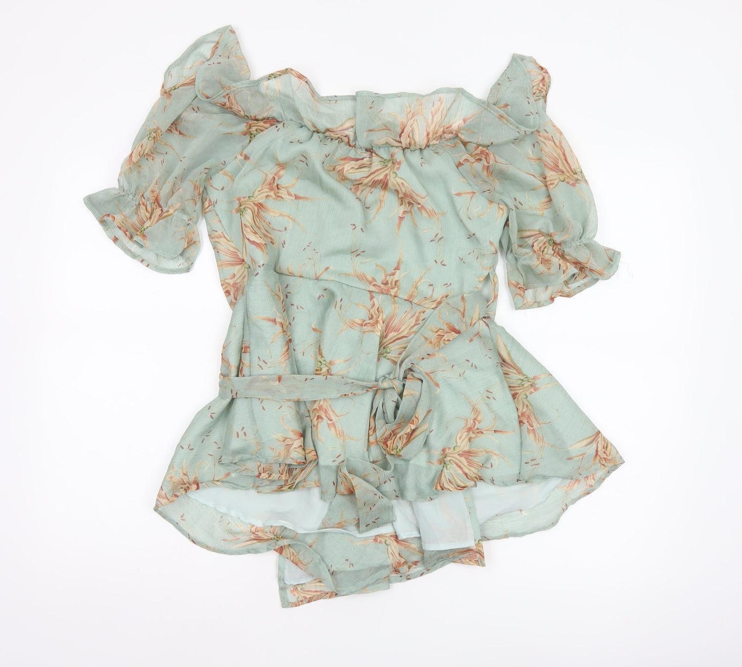 In The Style Women Green UK 10 Floral Wrap Ruffle Off Shoulder Blouse