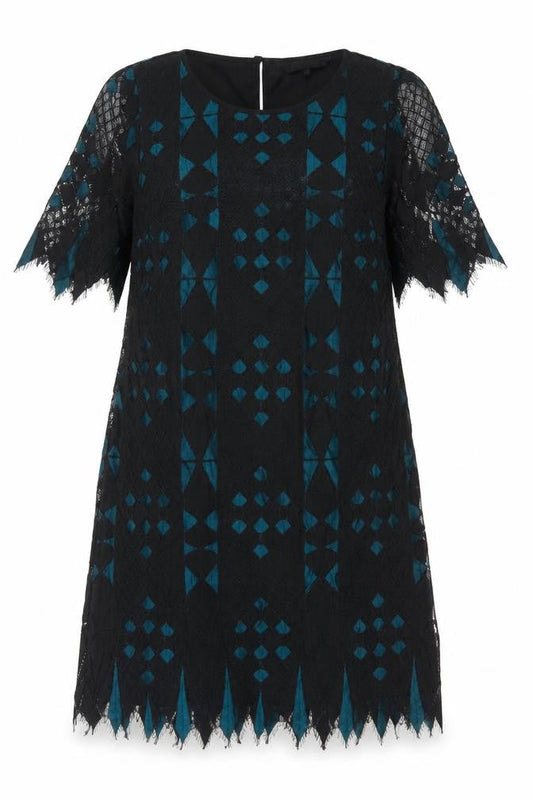 Principles Ben de Lisi Women Black Teal UK 14 Lace Shift Party Dress