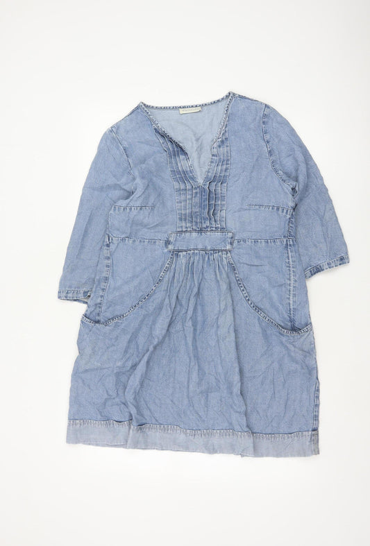 Whistles Women Blue UK 12 Lyocell Denim Shift Dress V-Neck Pockets