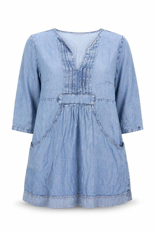 Whistles Women Blue UK 12 Lyocell Denim Shift Dress V-Neck Pockets