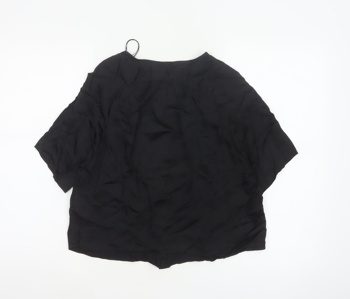 Stradivarius Women Black S V-Neck Short Sleeve Button-Up Blouse