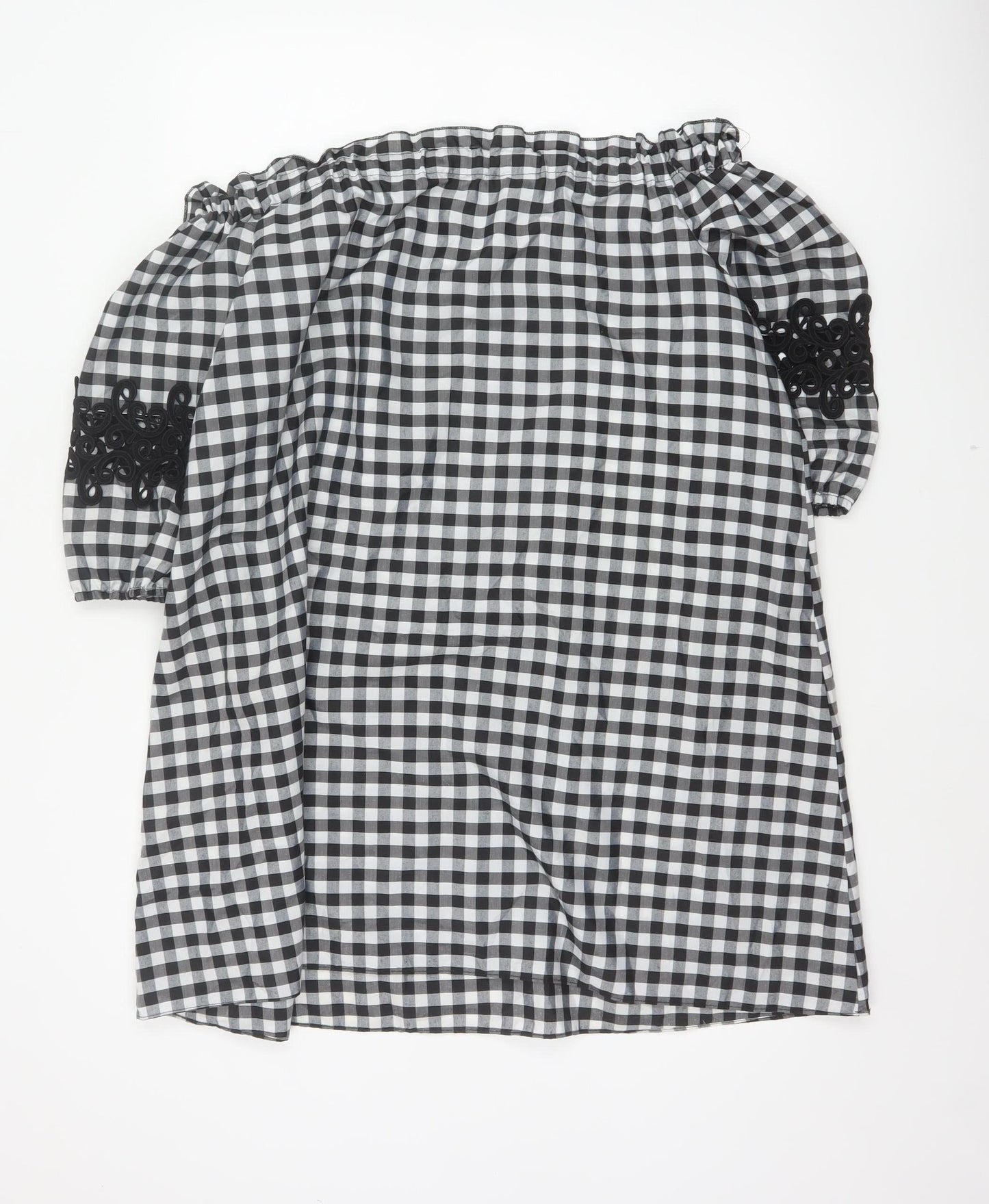 River Island Women Black White Gingham Off Shoulder Shift Dress UK 14