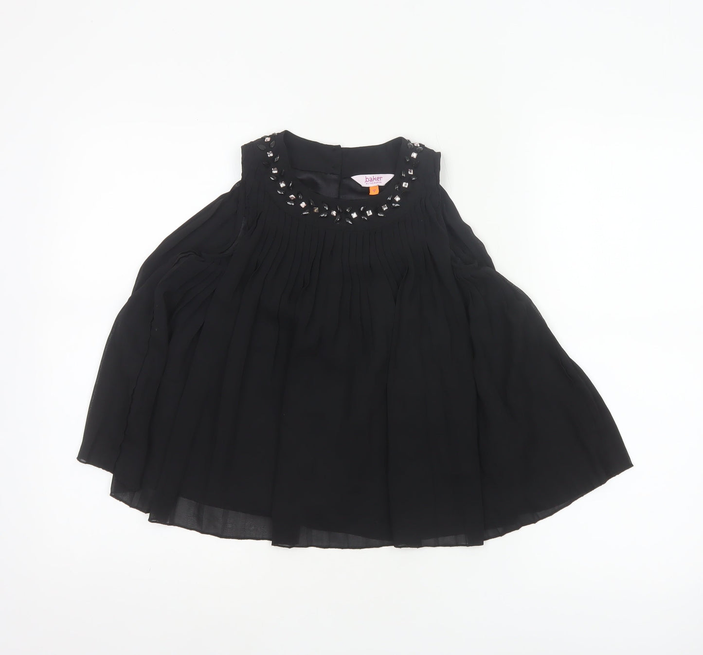Baker by Ted Baker Girls Black 2-3 Years Pleated Rhinestone Blouse