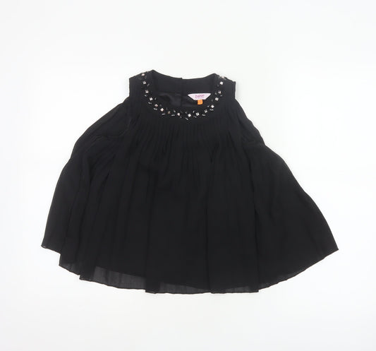 Baker by Ted Baker Girls Black 2-3 Years Pleated Rhinestone Blouse