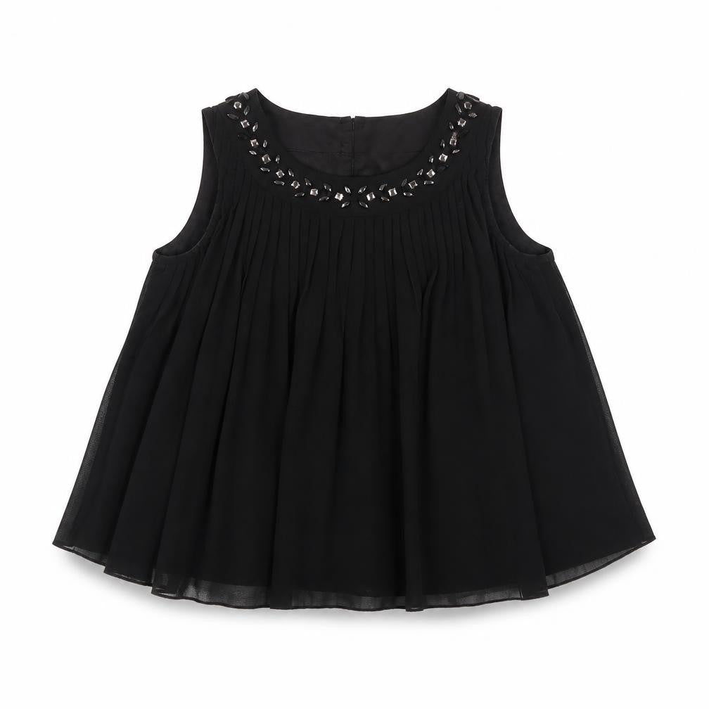 Front view of Baker by Ted Baker girls’ black 2-3 years pleated rhinestone blouse